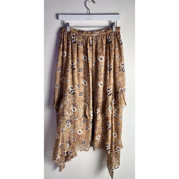 ULLA JOHNSON Torrie beige Silk Floral Print Asymmetrical Hem Midi Skirt Size 6 - Picture 8 of 15